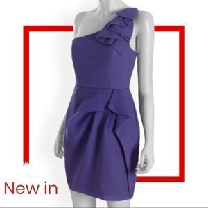 Lavender purple ruffled or touched one shoulder above the knee dress